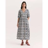 Finery London Printed V-Neck Midaxi Smock Dress with Linen Ivory Mix