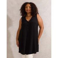 V-Neck Button Front Sleeveless Tunic