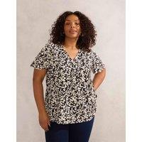 Printed V-Neck Pleat Detail Top