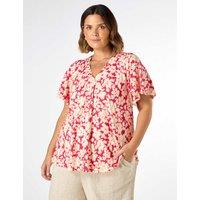 Jersey Floral V-Neck Pleat Detail Top