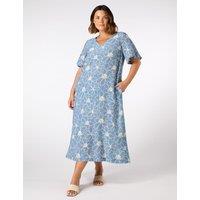 Floral V-Neck Midi T-Shirt Dress