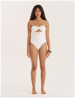 4th & Reckless Textured Cut Out Bandeau Swimsuit White