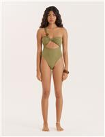 4th & Reckless Cut Out One Shoulder Swimsuit Olive