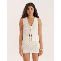 4th & Reckless Cotton Blend Broderie Waistcoat Cream