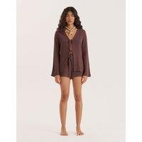 4th & Reckless Tie Front Beach Shirt with Linen Chocolate