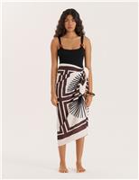 Printed Beach Cover Up Sarong with Linen