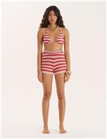 4th & Reckless Cotton Blend Striped Knitted Shorts Red Mix