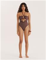 4th & Reckless Cut Out Halterneck Swimsuit Chocolate