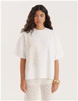 Pure Cotton Sun Embroidery Beach T-Shirt