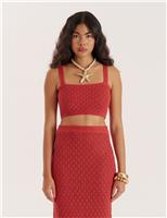 Cotton Blend Textured Knit Crop Top