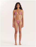 4th & Reckless Julietta Striped Tie Side Bikini Bottoms Red Mix