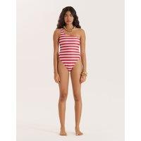 4th & Reckless Striped One Shoulder Swimsuit Red Mix
