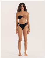 4th & Reckless Textured High Leg Bikini Bottoms Black Mix