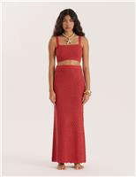 4th & Reckless Cotton Blend Knitted Maxi Skirt Red