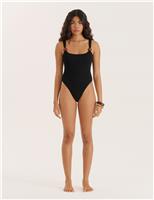 4th & Reckless Textured Strap Detail Swimsuit Black