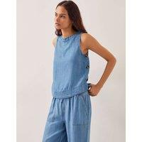 Pure Lyocell Slash Neck Button Detail Top