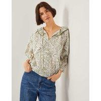 Pure Cotton Printed Pleated Tie Neck Blouse