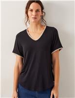 Modal Rich Embrroidered V-Neck T-Shirt