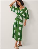 Monsoon Printed V-Neck Maxi Kaftan Green Mix