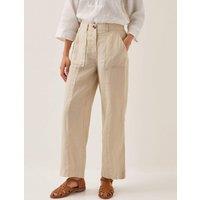 Monsoon Pure Linen Straight Wide Leg Trousers Natural