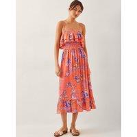 Floral Square Neck Midi Waisted Dress