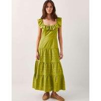 Pure Cotton Broderie Square Neck Tiered Dress