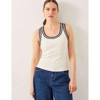 Monsoon Cotton Rich Textured Scoop Neck Vest Ivory