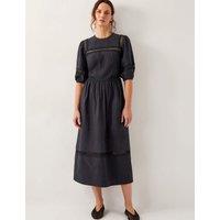 Pure Cotton Broderie Midi Waisted Dress