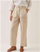 Monsoon Pure Linen Wide Leg Trousers Natural