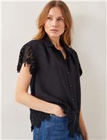 Monsoon Linen Blend Embroidered Broderie Shirt Black