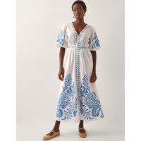 Cotton Rich Embroidered Midi Waisted Dress