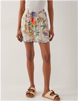 Monsoon Floral Scalloped Shorts Ivory Mix