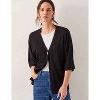 V-Neck Single Button Cardigan With Linen