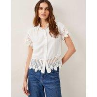 Monsoon Linen Blend Embroidered Button Through Shirt White