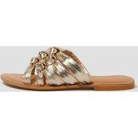 Leather Metallic Knot Flat Sandals