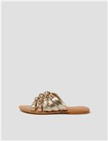 Monsoon Leather Metallic Knot Flat Sandals Gold