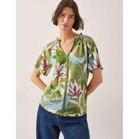 Linen Rich Floral V-Neck Top