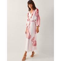 Printed V-Neck Midaxi Waisted Kimono Dress
