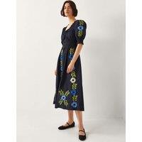 Pure Cotton Embroidered Midi Waisted Dress