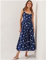 Polka Dot Square Neck Midi Waisted Dress