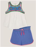 Pure Cotton Embroidered Top & Shorts Outfit (3-13 Yrs)
