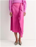 Sateen Ruffle Midi Asymmetric Skirt