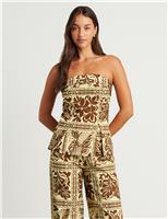 Linen Rich Printed Bandeau Top