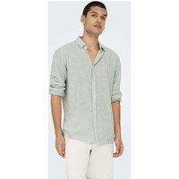 ONLY & SONS Cotton Linen Blend Striped Shirt Green Mix