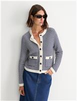 Wool Blend Striped Crew Neck Cardigan