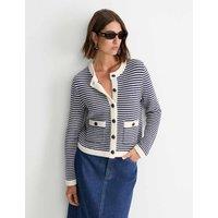 Wool Blend Striped Crew Neck Cardigan