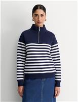 Pure Cotton Striped Half Zip Sweatshirt