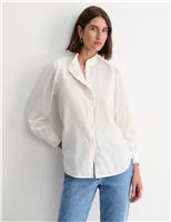 Linen Blend Broderie Collarless Shirt