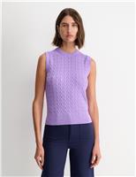 Wool Blend Cable Knit Crew Neck Knitted Vest