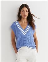 Pure Cotton Cable Knit V-Neck Knitted Vest